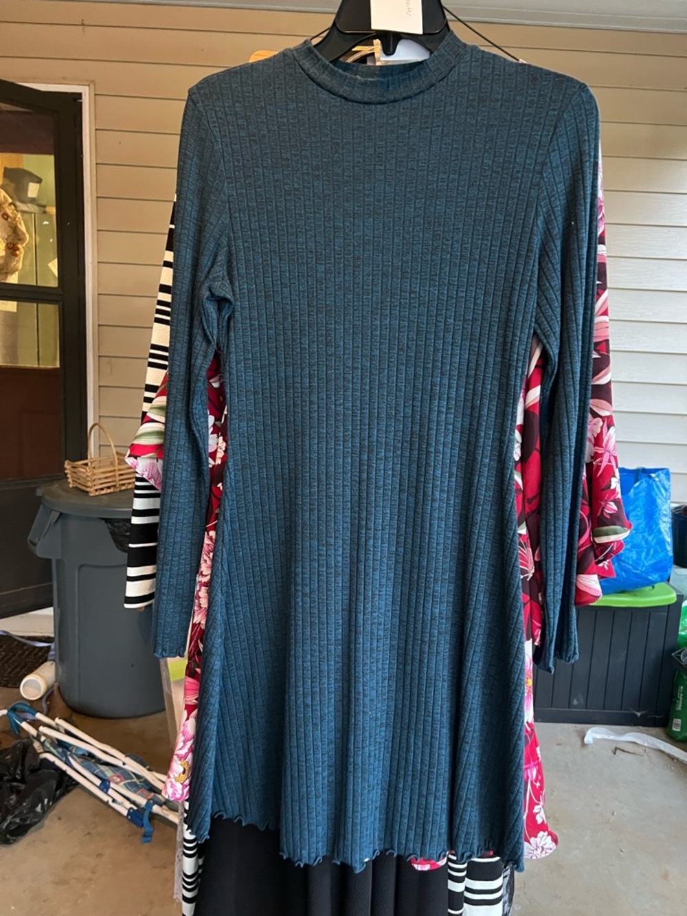 Arizona Jean Company Teal Ribbed Long Sleeve Swing Dress